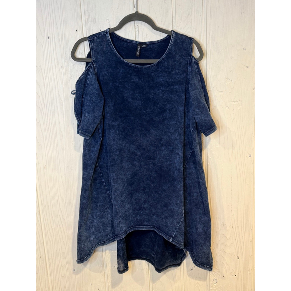 ETHYL Women's Blue Cold Shoulder Tunic Top XL